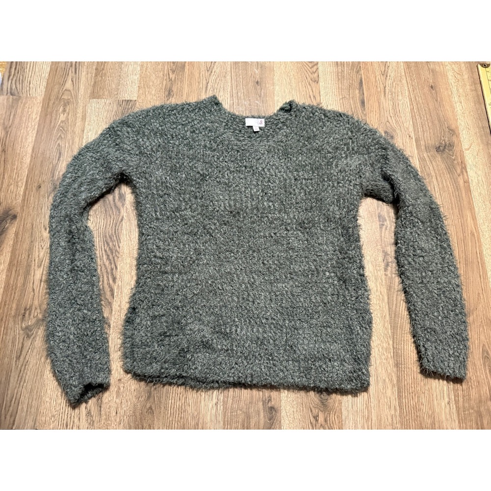 SO Sweater Womens Size S Dark Green Pullover Eyelash Knit Long Sleeve Fuzzy